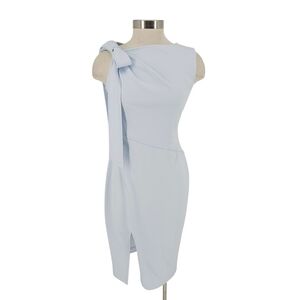 Calvin Klein Midi Sheath Dress Light Blue Shoulder Bow Sleeveless Zip Back 4